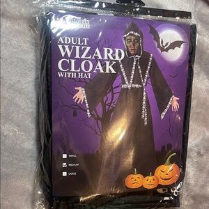 Black Wizard Cloak with hat adult costume New